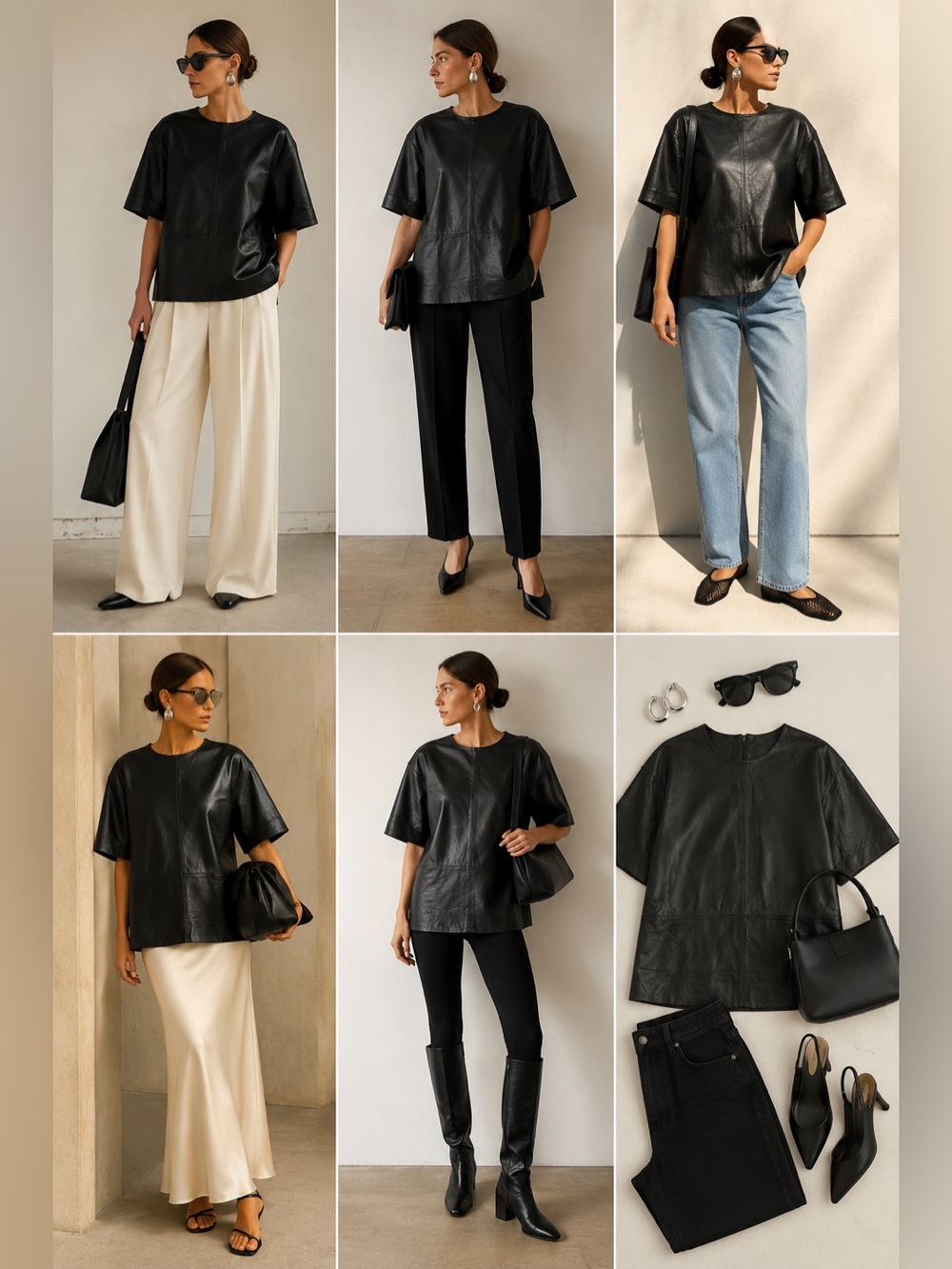 Zara Genuine Leather Tunic Top Black Oversized Minimalist Modern Size M